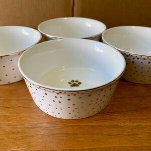 FIDO'S DINER  4pcs set White Gold Dots  Dog Food Dish Water Bowl